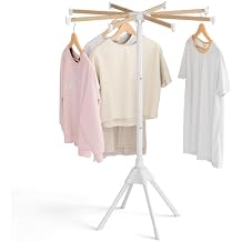 Wood Clothes Drying Rack, Foldable Collapsible Laundry Rack with 8 Adjustable Rods, Stable Space Saving Garment Organizer for Indoor Outdoor, Laundry Room, Bedroom, Bathroom, Balcony, RV, Camping