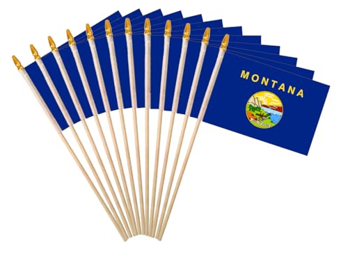 Montana State Handheld Stick Flag 6x9 Inch 12 Pack Small Mini MT Flag On Wooden Stick For Patriotic Festival Events Party Decoration (MT, 6x9 In)