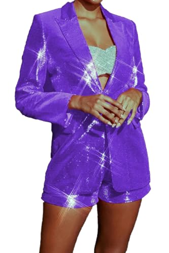 Mi Bo Tong Women's 2 Piece Suit Pants Set Sequin Blazer and Short Set for Women Prom Party Suit