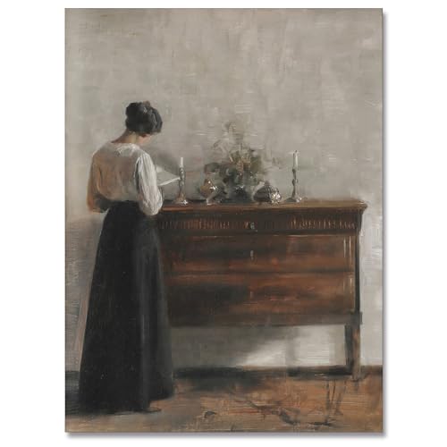 uoyien Lienzo vintage danés para pared, obra de arte famosa de mujer, lectura, retrato, pintura al óleo, academia oscura, impresión estética, póster antiguo del siglo XIX, galería retro, decoración de