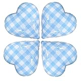 4PCS Blue Heart Balloons 17 Inch Blue and cream white striped plaid Heart Foil Balloons Helium Blue Heart Shape Mylar Balloons for Valentines Day Birthday Wedding Bridal Party Decoration