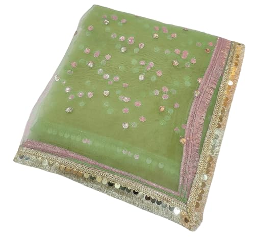 Image of Navti Creations Women's Lightweight Net Dupatta With Sequence Embroidery & Kiran Border (Length 2.25m)