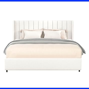 Queen Size Bed Frame with 2 Storage Drawers, Ivory