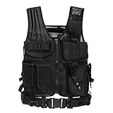 Jipemtra Tactical MOLLE Military Style Vest Adjustable Training Vest Detachable for Hunting Mountaineering Outdoors (Black)