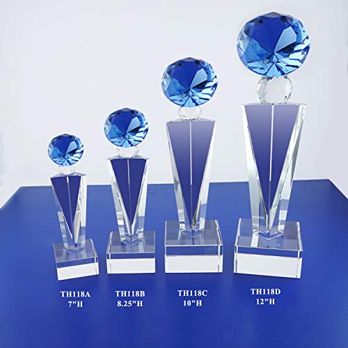 The Elegante Optical Crystal Glass Diamond Trophy Awards Recognition Achievement Reality Personalized Custom Laser Etched Engraving Trophy (Blue Diamond, 7" H)