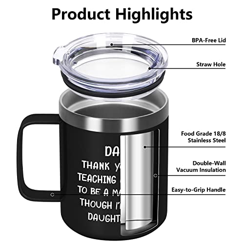 Gingprous Father's Day Gifts From Daughter, Thank You For Teaching Me Insulated Coffee Mug, Dad Gifts For Dad Father New Dad To Be From Daughter Son, 12Oz Stainless Steel Insulated Travel Mug, Black #TOP2