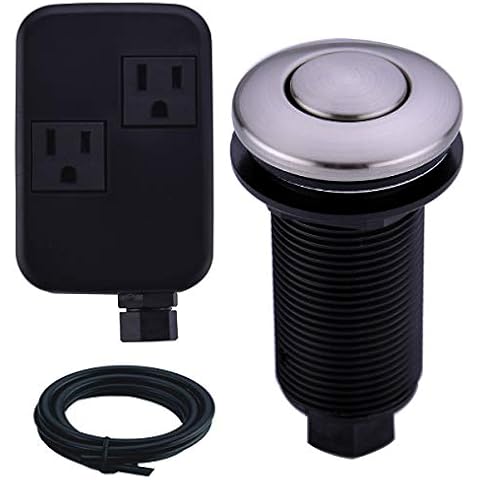 SINKINGDOM SinkTop Air Switch Kit with Brushed Nickel Long Button(Brass Cover) for Garbage Disposal Cover