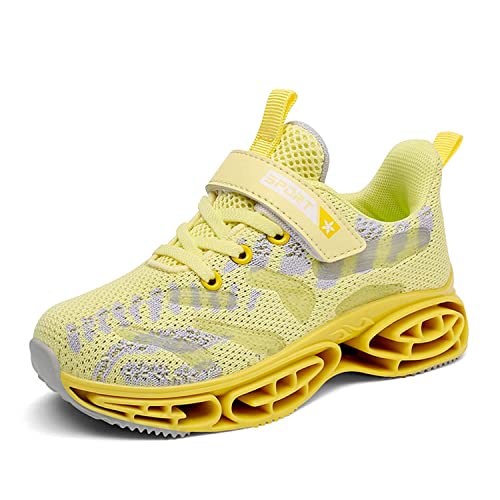 ElioGn Filles Garçons Chaussures De Course Léger Confortable Mode Casual Baskets pour Enfants Sports de Plein Air Respirant Antidérapant Chaussures De Marche Jaune 38 Cover