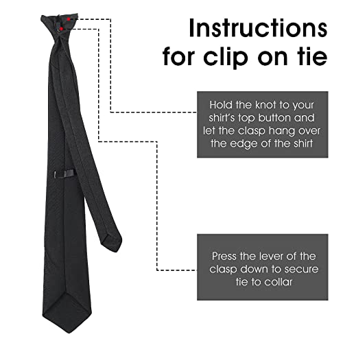 Aster Men's Clip On Ties Pre Tied Neckties Black Clip-On Tie Skinny Neck Tie For Wedding Office Graduation School Uniforms #TOP5