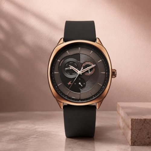 Image of Fastrack TIK Tok 5.0 Quartz Black Shaped Dial Men's Watch | Leather Strap Material | Watches for Men Analog - 3330QL01