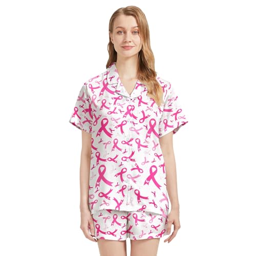 Image of Silk Satin Pajama Set for Women Summer Lounge Pjs Sets 2 Piece Suit Ladies Button Down Tops And Shorts Sleepwear