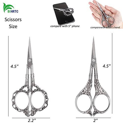 BIHRTC 2 pares de tesouras de bordado de 11 cm, tesoura de bordado de aço inoxidável, ferramentas de