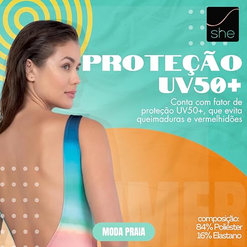 Maiô Estampa Exclusiva Degradê Colors She by Mash Feminina – Moda Praia 2024 | Laranja Claro | P