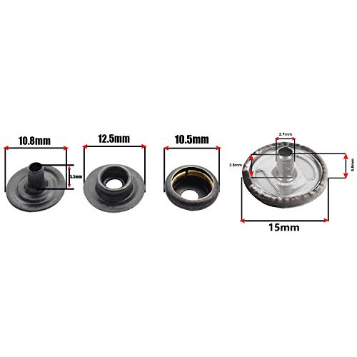 WedDecor Gunmetal Black 15mm Press Studs Heavy Duty Metal Nickle Free 4 Parts Snap Fasteners Rivets Button for Leather Crafts Jackets - Image 2