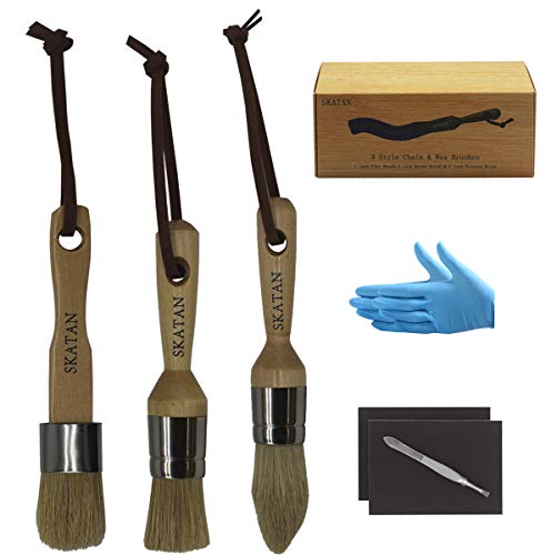 SKATAN 3 Style Chalk & Wax Brushes for Furniture Based Paints, Milk Paint，Artist - Waxing｜Professional Quality，Made of Natural Boar Hair