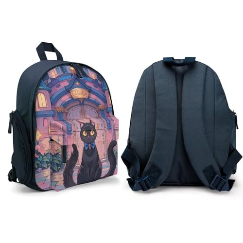 Cat And Magic Castle Gate Backpack for Men Women, Durable Small Bookbag Lightweight Daypack for Travel, Hiking, Blue-style4
