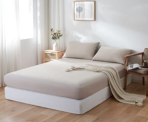 Yiyea Linen Fitted Sheet With Pillowcase - Natural French Linen Cotton Blend 16 Inch Deep Pocket Twin Fitted Sheet, Soft, Breathable And Durable (Twin, Linen) #TOP5