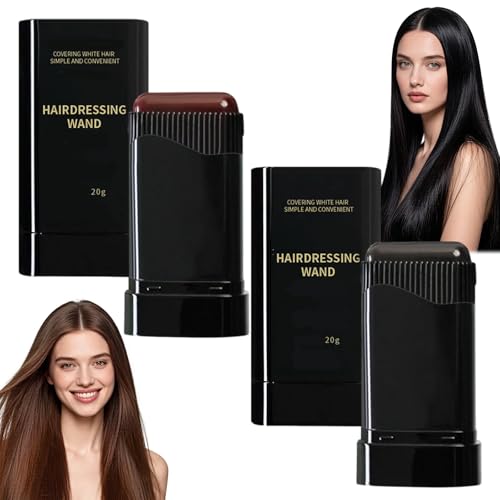 2 Piezas Tinte De Pelo 2 En 1 Barra Y Peine, Lápiz De Tinte Instantáneo 2 En 1 Resistente Agua Sudor Unisex Cubre Rápidamente Canas Y Raíces Dejando Cabello Negro Brillante(Negro/Castaño Oscuro)