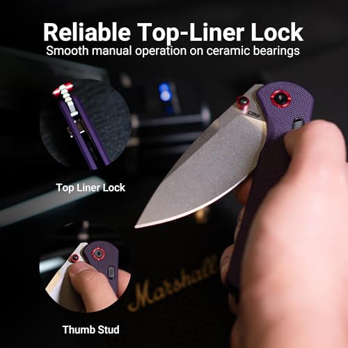 Image of CJRB Latitude Folding Pocket Knife, 3.47'' AR-RPM9 Steel Blade G10 Handle EDC Knife with Top Liner Lock for Camping Survival Hiking, Purple (J1975)