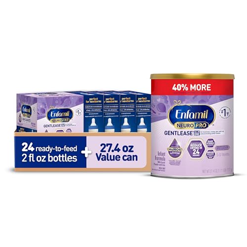 Enfamil NeuroPro Gentlease Baby Formula, Brain Building DHA, HuMO6 Immune Blend, Reduce Fussiness, Crying, Gas & Spit-up in 24 Hrs,27.4 Oz Can + Ready-to-Feed Infant Formula,Liquid, 2 Fl Oz (24 Count)