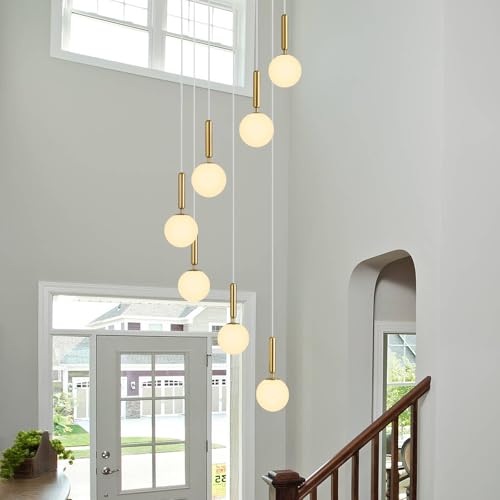 Image of 7-Lights Gold Chandelier with Milk White Glass Hanging Fixture Light