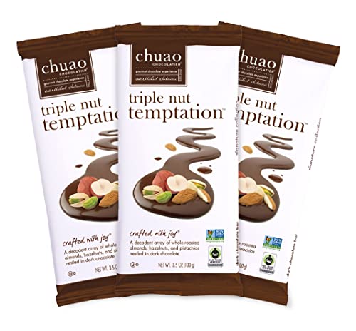 Chuao Chocolatier Triple Nut Temptation Dark Chocolate Bars | Gourmet Chocolate Roasted Nuts European No Preservatives | For Gift Baskets, Christmas, Valentines Day, Gifts For Women, Men, Birthday, Thank You, Care Package | 3 Pack #TOP15