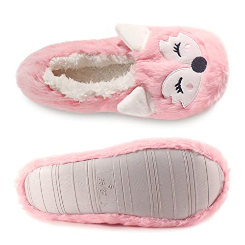 Ibeauti Womens Fox Slippers Socks Non-Slip With Grips Soft Animal Ballerina House Shoes (8.5, Pink Fox) #TOP1