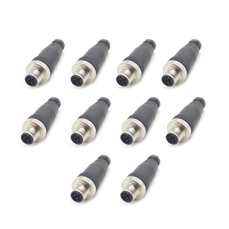 10Pcs M12 4 Pin Male Connector, Field Assembly Wireable Adapter 12mm IP67 Waterproof Straight Sensor D Code Unshiled Industrial Circular Connector for Electric Bicycles PG7 Cable 250V 4A(10PCS)
