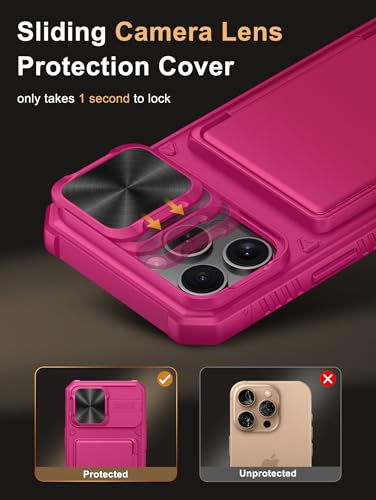 Image of Vihibii PC,Silicone For iPhone 16 Pro Max Case Wallet With Card Holder(4 Cards)[RFID Blocking] & Slide Camera Cover & Raised Edges Protect Screen,Shockproof Rugged 6.9 inch 2024,Pink