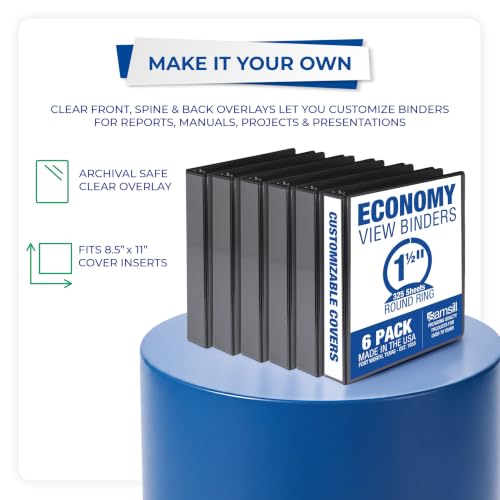 Samsill 1.5 Inch 3 Ring Binders, Economy Round Ring, Clear View Cover, 325 Sheet Capacity - for School, Home, Office - Black, 6 Pack by Samsill - Used condition - Image 2