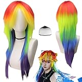 Yutniverse Rainbow wig Long Straight Wig with Bangs Colorful Synthetic Hair for Women Men Multi-Colored Cosplay Wigs for Anime Wig Halloween Costume Christmas Party Outfit with Wig Cap