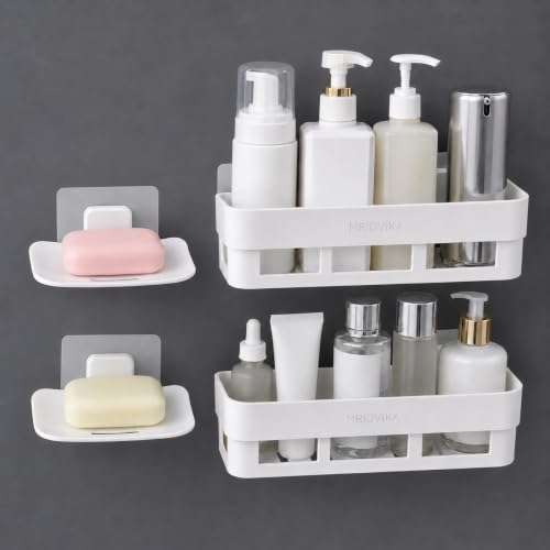 Image of Bathroom Shelf Without Drill | Adhesive Bathroom Organizer Wall Shelf | 2 Shelves + 2 Soap Dish (NEW)