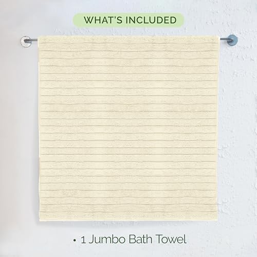 Image of Elegant Comfort 100% Turkish Cotton Corduroy Ribbed Luxury Jumbo Bath Towel Ultra Soft - 35 x 70 Inch - Luxury Spa Premium Hotel Quality Highly Absorbent and Quick Dry Large Bath Towel, Ivory
