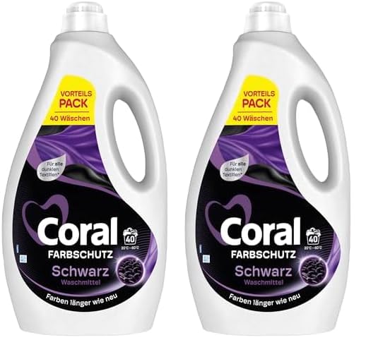 Coral Farbschutz Schwarz Waschmittel Flüssigwaschmittel für Farben länger wie neu Vorteilspack 40 WL (Packung mit 2)