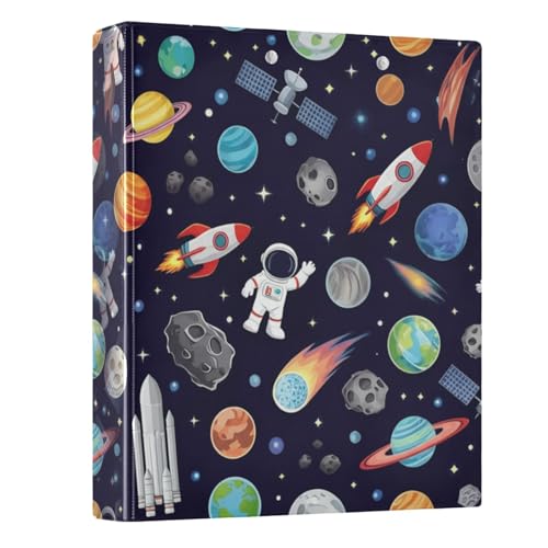 Cute Space Astronauts Ordner mit 3 Ringen, D-Ringbuch mit 3 Innentaschen, niedlicher Ordner mit drei Ringen, für Arbeit, Schule, Büro, 3,8 cm, Schwarz, 1 Stück