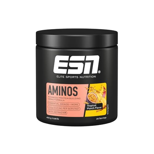 ESN AMINOS, Tropical Punch, 400 g, feines Amino-Pulver mit essentiellen Aminosäuren & Astragin, 3,2 g Leucin pro Portion, ideale Löslichkeit, vegan - made in Germany