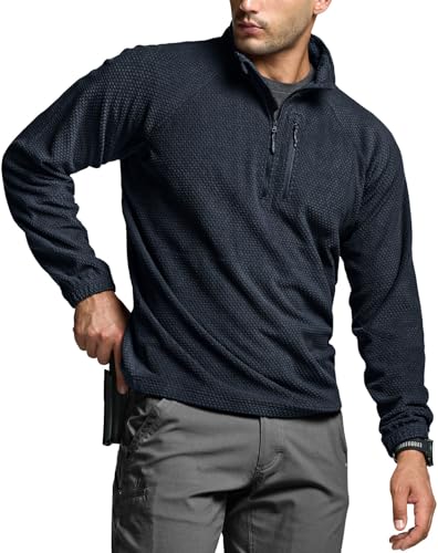 CQR Men's Quarter Zip Utility Fleece Pullover, Outdoor Casual Thermal Sweater, Chest Zipper Pocket, Mock Neck Long Sleeve
