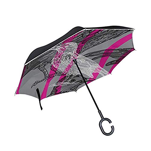 Parapluie de golf inversé droit à double pliage avec poignée en C