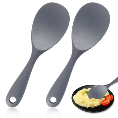 Cucharas para servir, 2 unidades, cucharas de cocina de plástico y silicona, cucharas de silicona con orificio para colgar, mango cómodo, utensilios de cocina y utensilios de cocina para arrocera