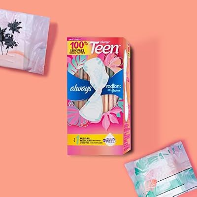 Always Radiant Teen Pads, Size 1, Regular, with Wings, Unscented, 28 Count