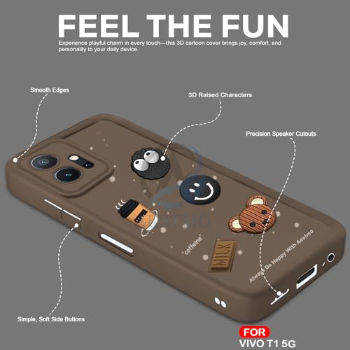 Image of AESTMO Back Case Cover for Vivo T1 5G / Y75 5G / iQOO Z6 5G Cover | Cute Fun Cartoon 3D Ball | Coffee Silicone Case | Full Body Protection | Camera Protection Back Cover (Brown)