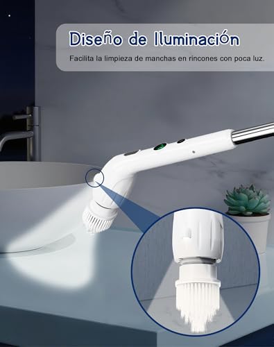 Miniatura 7 de Cepillo Electrico Limpieza Hogar Con Mango Ajustable, 2 Velocidades, Pantalla De Batería E Impermeabilidad Ipx7 Cuerpo Completo 4 Cabezales De Repuesto Para Baño, Cocina, Ventanas Y Suelos