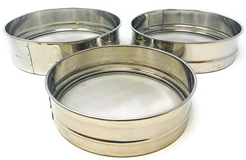 Peneira de aço inoxidável ~ Conjunto de 3 ~ para farinhas, sementes, feijões e lentilhas – Tamanhos