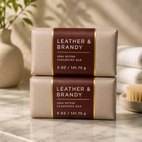 2 pack For Men Shea Butter Cleansing Bar soap 5 oz Mens Collection LEATHER & BRANDY