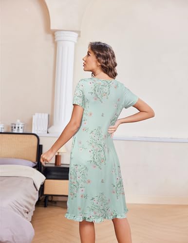 Image of Ekouaer Nightgowns for Women with Pockets Button Front Short Sleeve House Dresses Floral Print Mumu Dress