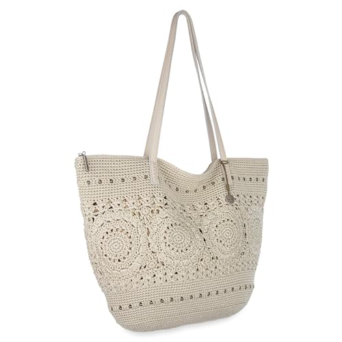 Image of The Sak Faye Tote Bag - Hand Crochet Women's Purse For Everyday & Travel - Handbag With Zipper Pocket & Shoulder Straps