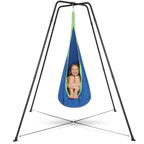 Swing Stand Frame with Sensory Swing Pod Chair Heavy-Duty X-Shaped Sensory Swing Stand for Kids Indoor & Outdoor Autism X-Shaped Swing Frame 330LBS Capacity for Home Backyard Park