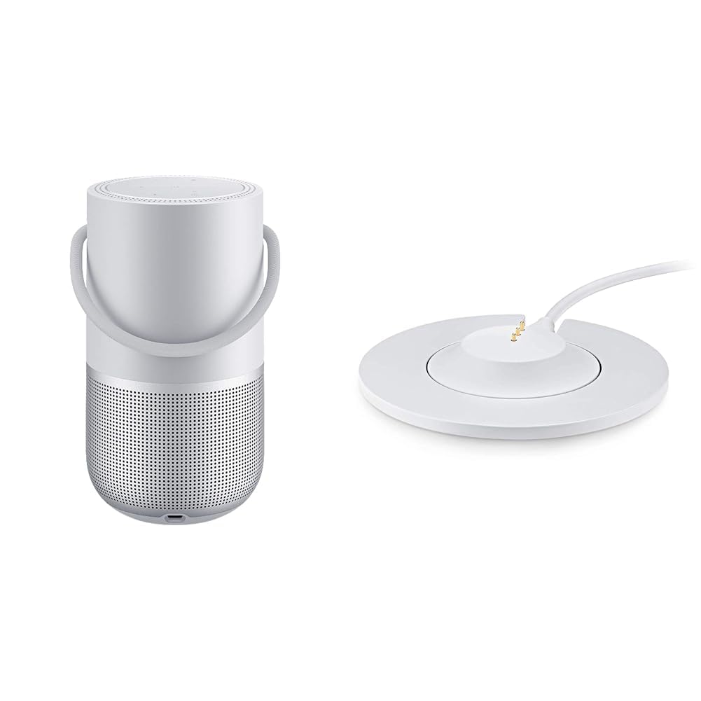 Bose Portable Smart Speaker - con Controllo Vocale Alexa Integrato, Argento + Base di Ricarica per il Altoparlante Portatile per la Casa