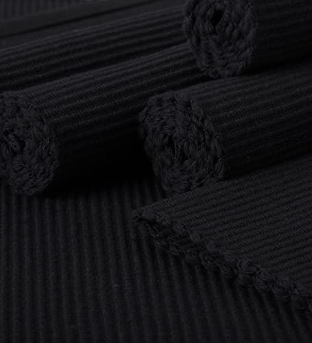 Encasa Homes Dining Placemats (Set Of 6 Pcs) Made From Fine Ribbed Cotton - Perfect Size 19 X 13 Inch, Smart Modern Colours & Designs, Use At Home, Cafes, Restaurants & Hotels - Solid Black #TOP1