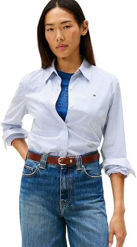 Tommy Hilfiger Damen Hemd Poplin Regular mit Spitzkragen, Blau (Hugh STP/Blue), 44 – Ansicht 1